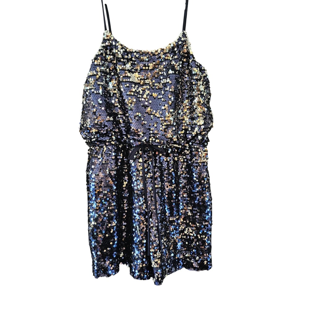 Speechless Womens Navy Silver Sequin Sleeveless Romper Party Jumpsuit M NWT
